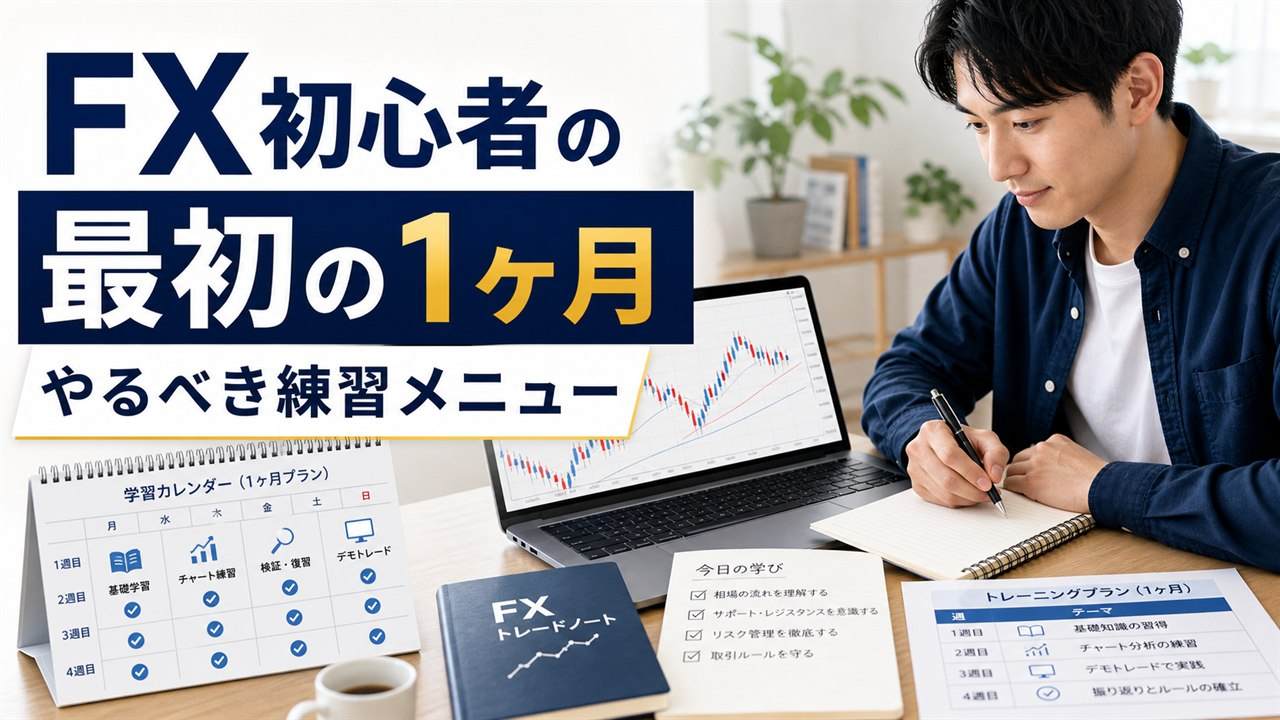 FX初心者が最初の1ヶ月の練習メニューを学習するイメージ