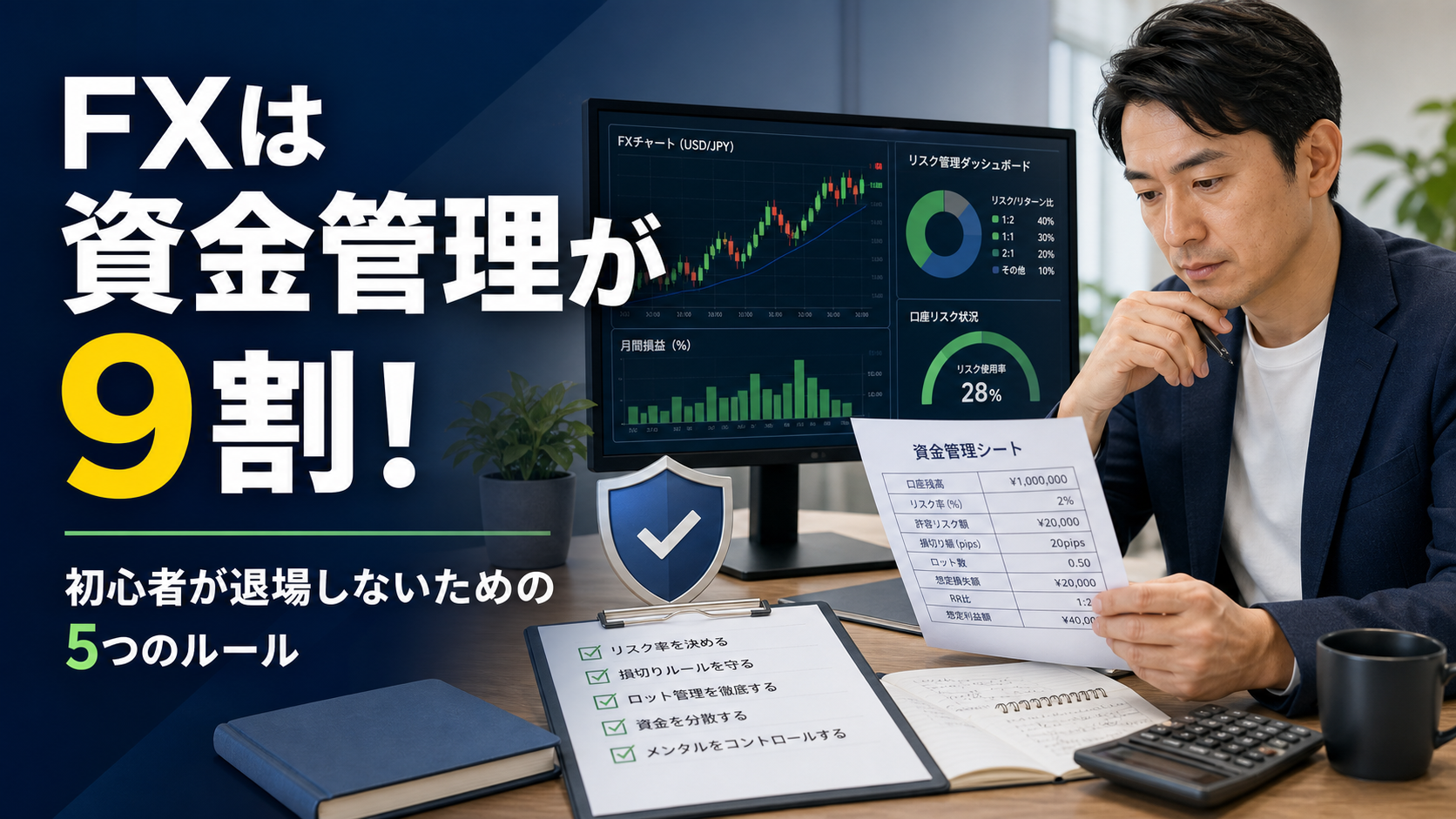 FX初心者の資金管理の基本ルールを学び退場を防ぐためのイメージ画像
