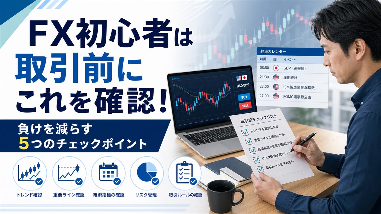 FX初心者がトレード前に確認すべき5つのチェックポイントを解説するイメージ画像