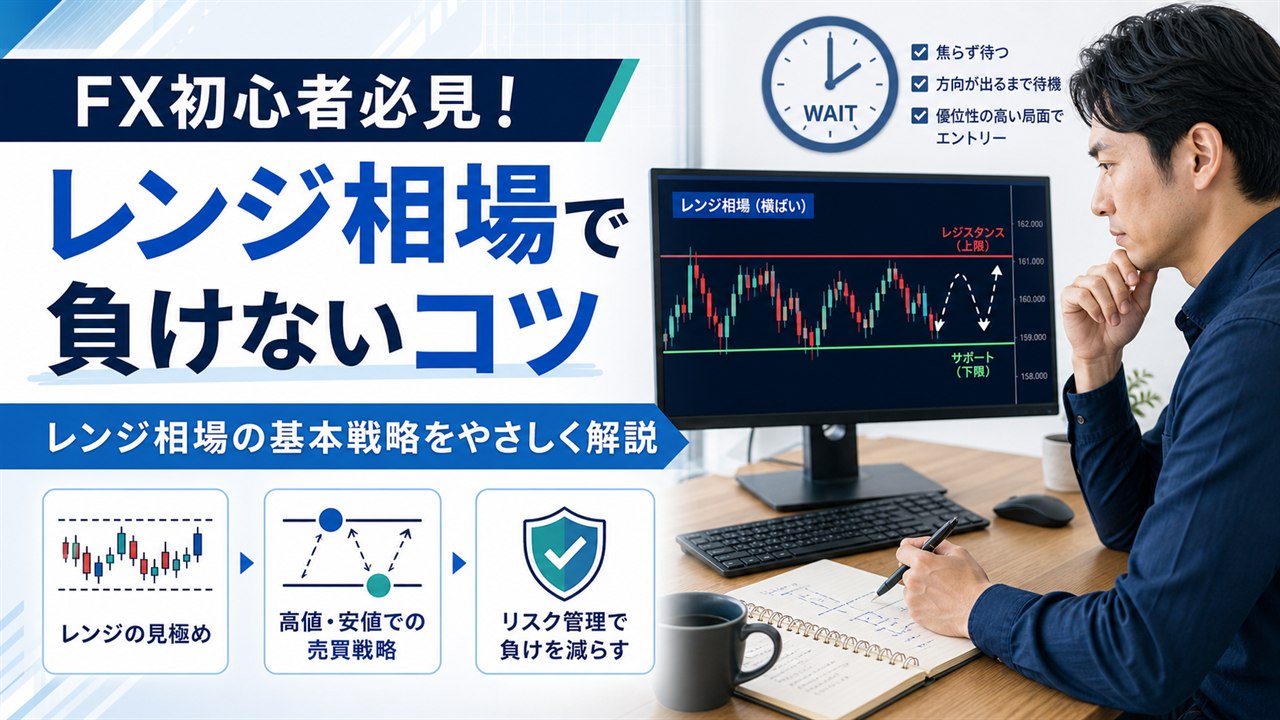 FX初心者のレンジ相場の基本戦略を解説するイメージ画像