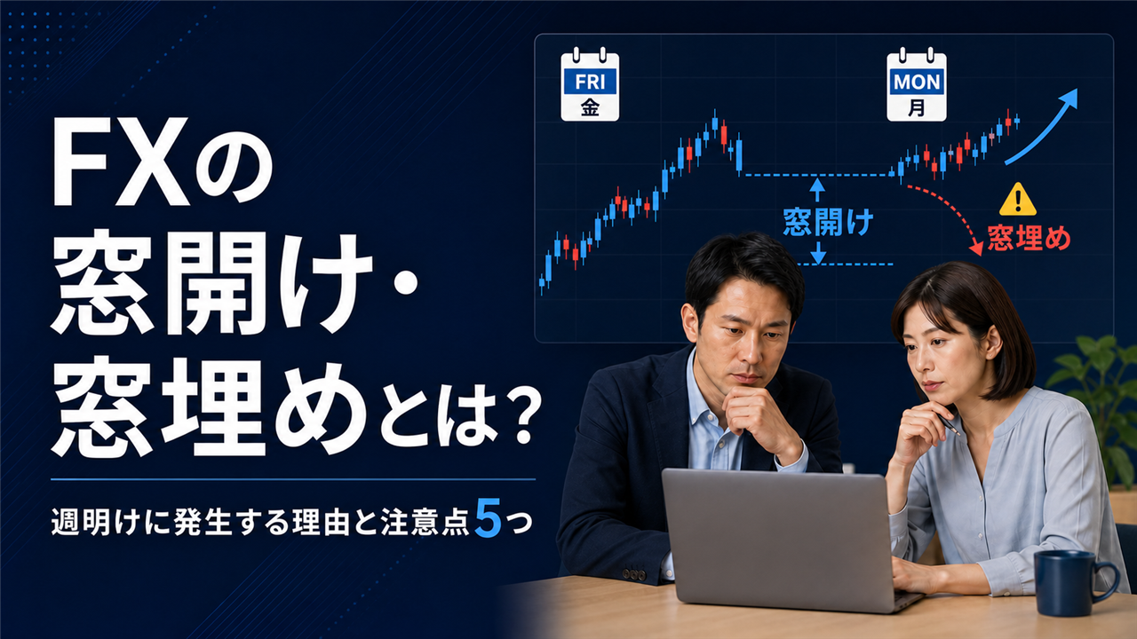 FXの窓開け・窓埋めを週明けのチャートで確認する初心者のイメージ