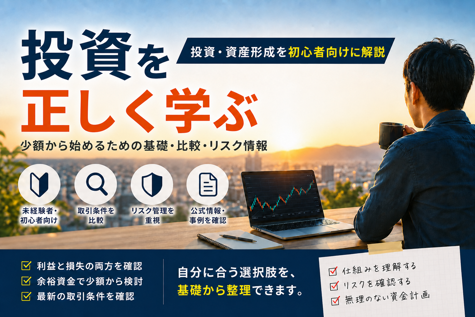 投資・資産形成を基礎とリスクから比較する初心者向けイメージ