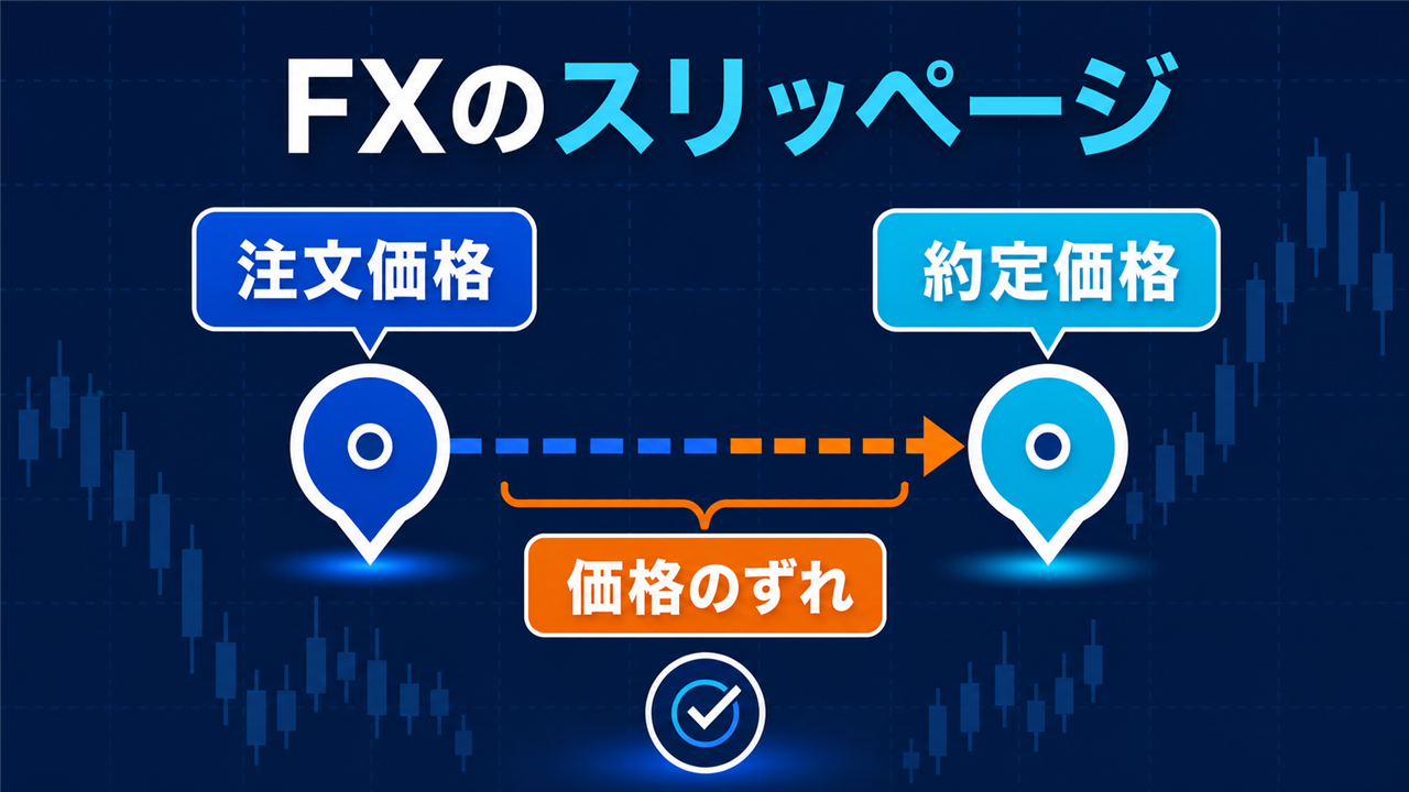 FXのスリッページが注文価格と約定価格のずれであることを示す図解