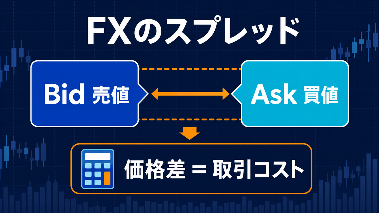 FXのスプレッドが広がる仕組みを示すBid売値とAsk買値の図解